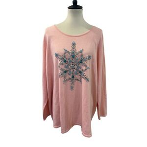 Quacker Factory Turquoise Beaded Wearable Art Embellished Top Pink Coral Sz 3X